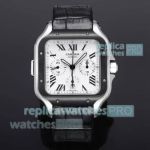 Swiss Clone Cartier Santos De Cartier Silver Face 7750 Leather Strap Watch 